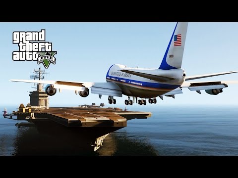 GTA 5 Mods - Air Force One Landing On Aircraft Carrier? (GTA 5 Funny Moments)