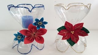 DOOR CANDLES WITH BOTTLES OF COCA COLA. CHRISTMAS DECORATIONS, TABLE CENTER. CHRISTMAS DECORATIONS.