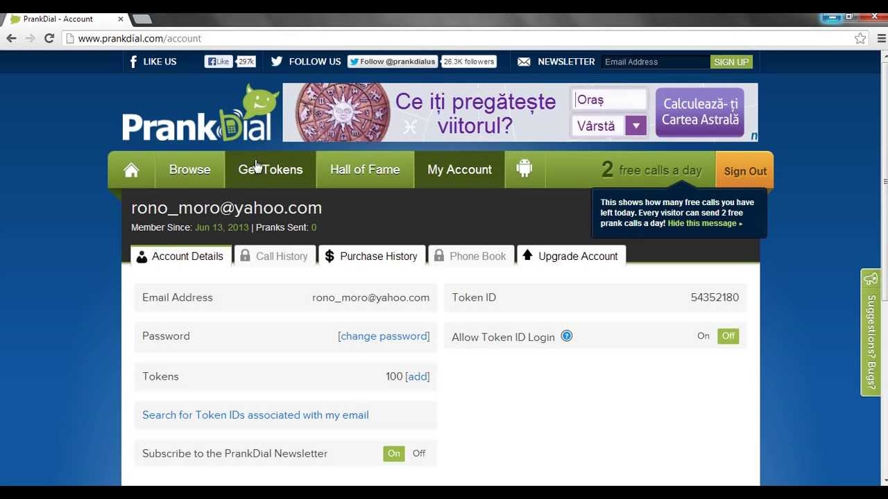 Prankdial how to get free tokens We're frequently changing the number of calls we offer to users, so this is subject to change at any time. We change the number of free calls since the costs for calling are subject to change, and it's heavily dependent on the location of the call.