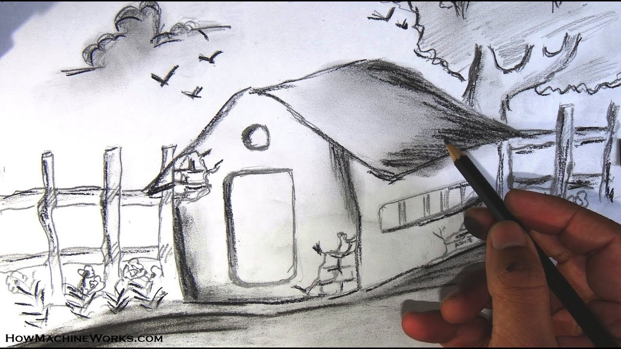 How to draw a scenery - Pencil drawing - YouTube