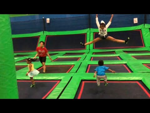 Jumping fun at indoor trampoline park bounce with kids