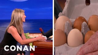 Jennifer Aniston Gives Conan Some Of Her Eggs