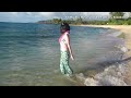 Jessica in Hawaii - wetlook on the beach - swimming with clothes on