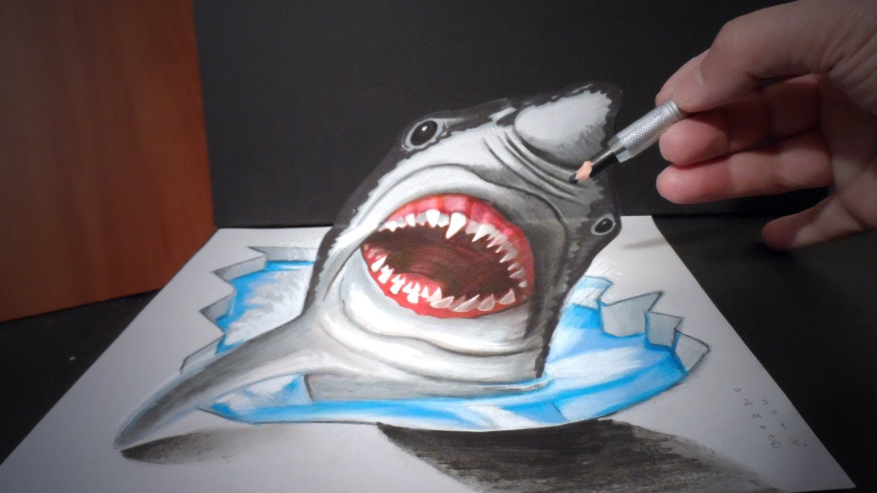 3D Drawing a Great White Shark, Trick Art, Time Lapse - YouTube