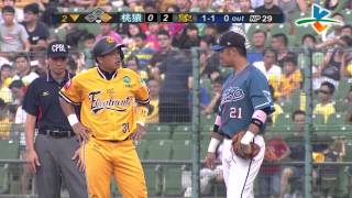 20130721 CPBL 猿 VS 象 花絮 郭嚴文take太大力 大學長陳江和不開心