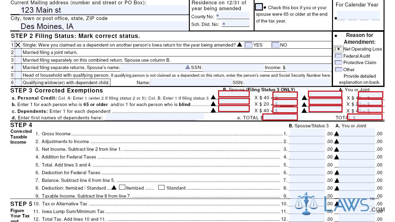 Form IA 1040X Amended Iowa Individual Tax Return YouTube