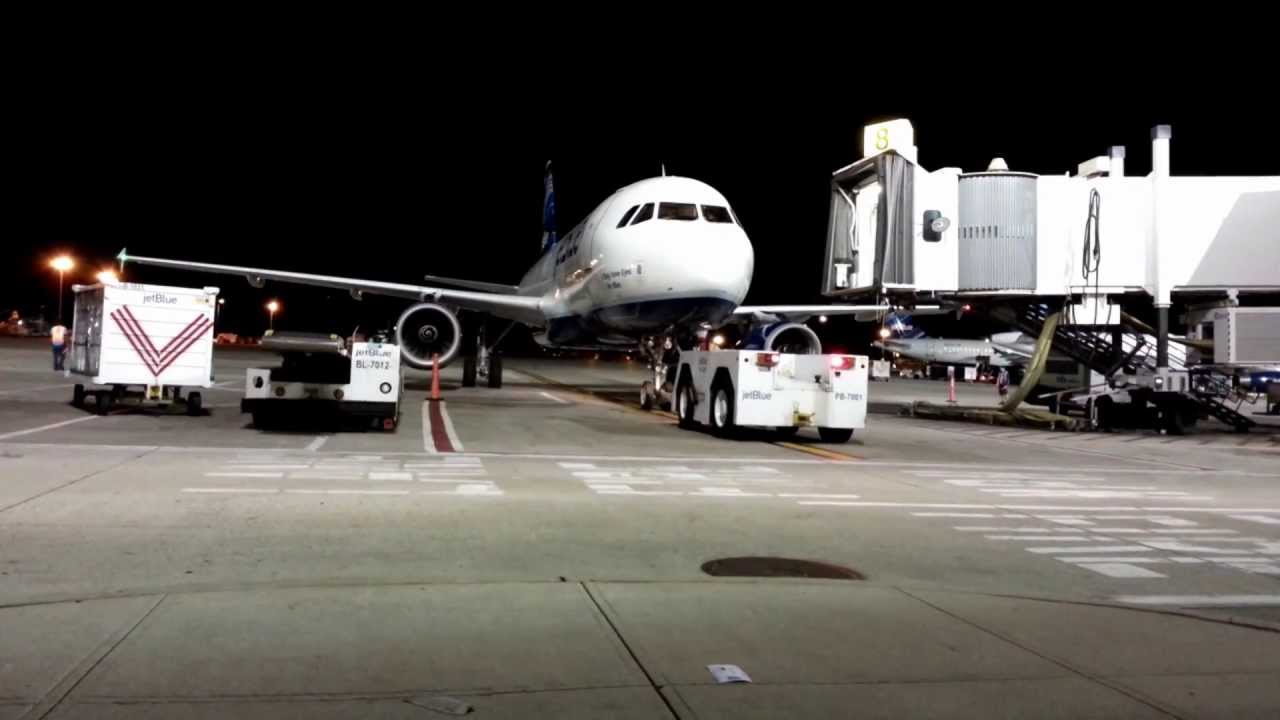 Time Lapse Of Jetblue Airways A320 Airbus Night Time Pushback At 