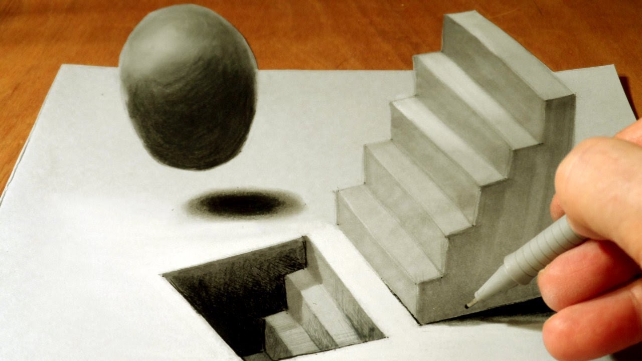 Drawing 3D Staircase, Time Lapse - YouTube