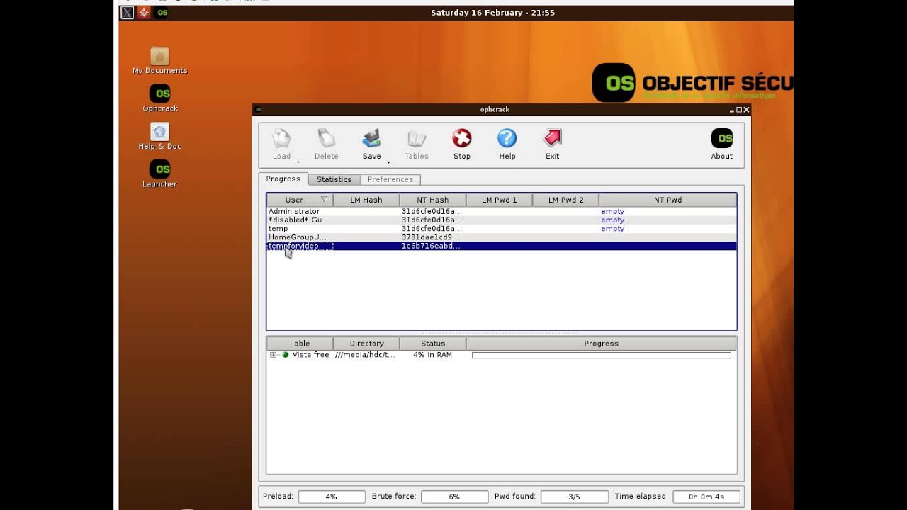 ophcrack for windows xp