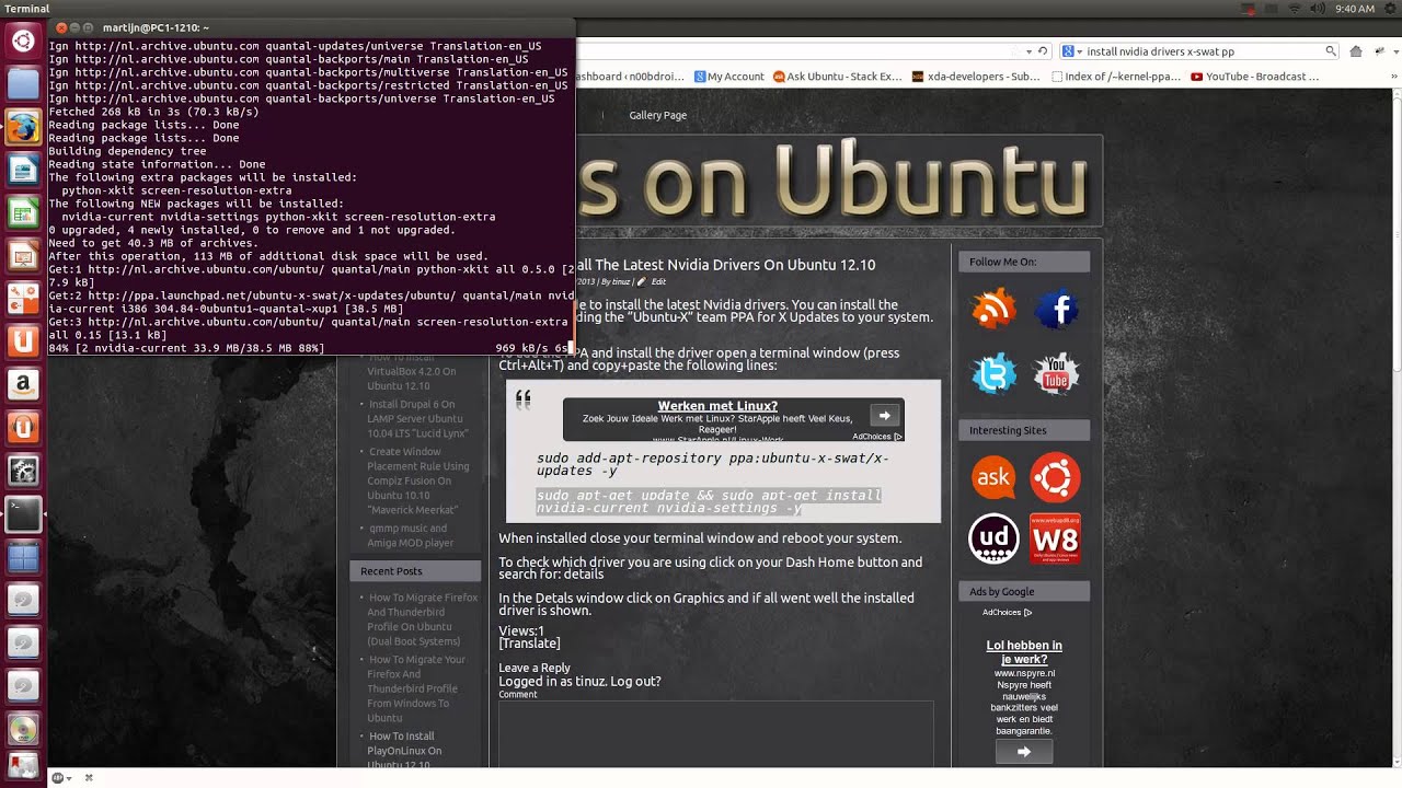 How To Install The Latest Nvidia Drivers On Ubuntu 12.10 - YouTube