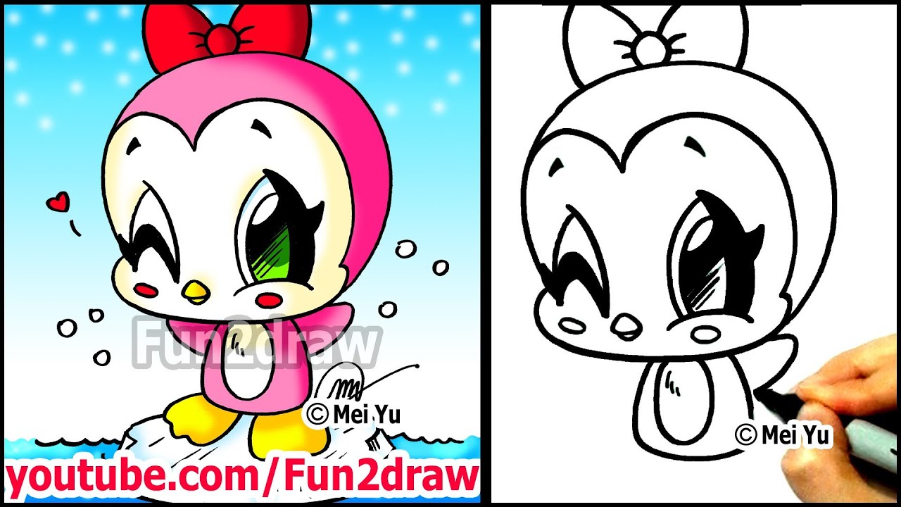 How to Draw Christmas - Cute Cartoon Girl Penguin ...