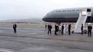 The arrival of Their Royal Highnesses the Duke and Duchess of Cambridge and Prince George in NZ.