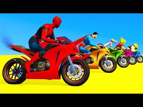 LEARN COLORS for Children Spiderman Cars Cartoon Cycles Racing w Street Vehicles for Kids