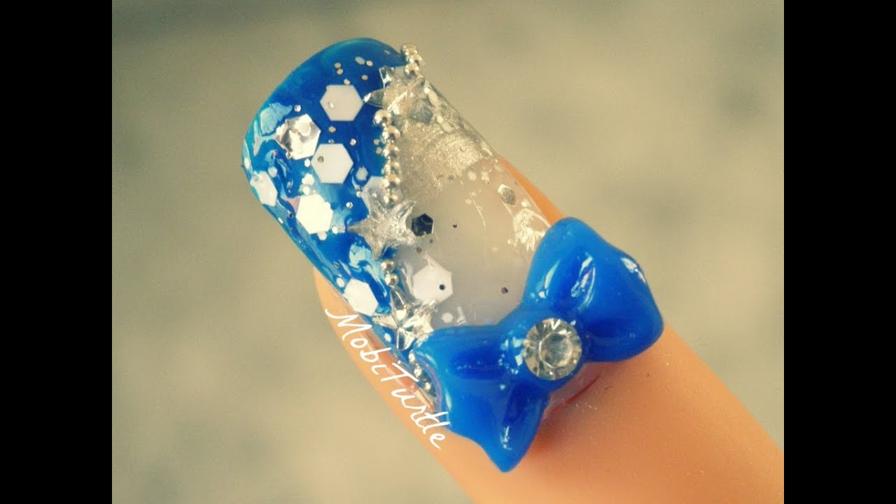 Blue Acrylic Home acrylic DIY Easy   for nails Beginners Cute Design Nail  3D Art Bow diy youtube