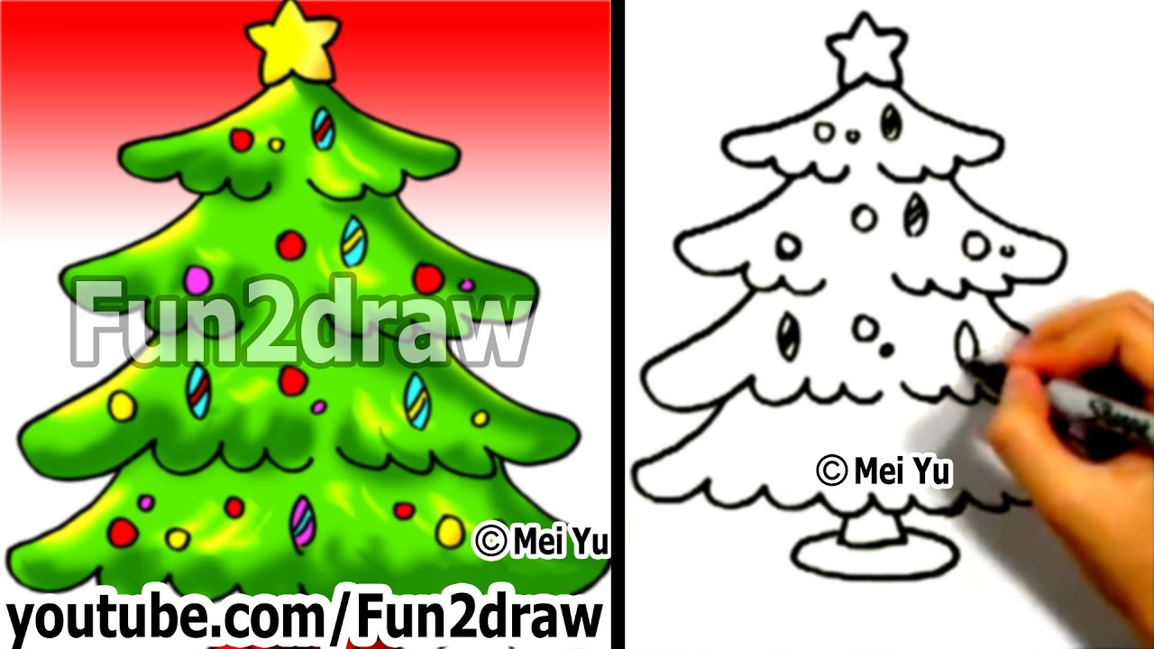 How to Draw a Christmas tree in 1 min - How to Draw Easy Drawings