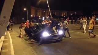 Drunk guys destroying cars in Montpellier