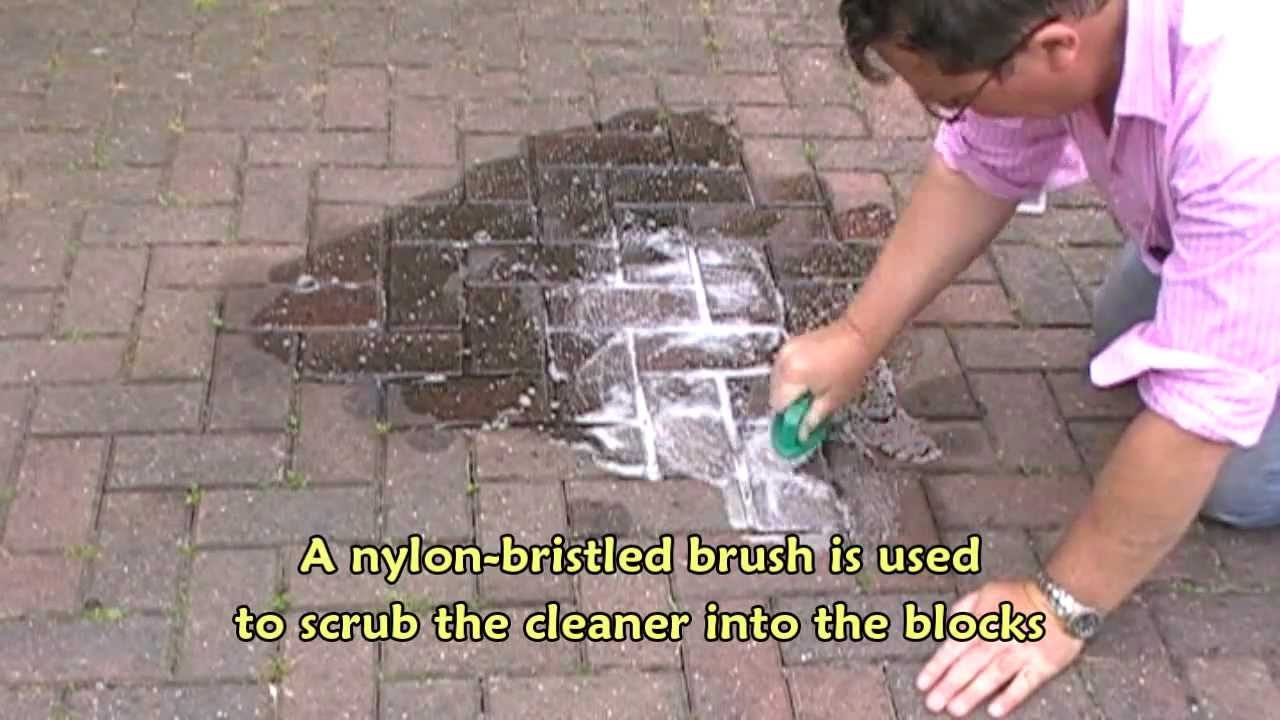 Cleaning oil stains from block paving - YouTube