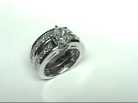 Cheap Princess Cut 3 Stone Diamond Wedding Rings Set In Channel Setting 14k