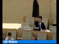 Incoherent Iranian Delegate Tries to Stop UN Watch Call for Ahmadinejad's Prosecution