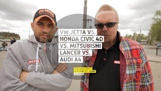 VW Jetta vs. Honda Civic 4D vs Mitsubishi Lancer vs. Audi A4 -  День 40 - Большая страна - БТД