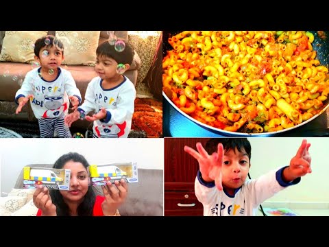 Shopping With Twins || Indian Style Macaroni || Twins Fun With Bubbles || NRI Twins Mother