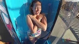 Slow motion water slide on new Ihu's Breakaway Falls with POV at SeaWorld Orlando Aquatica