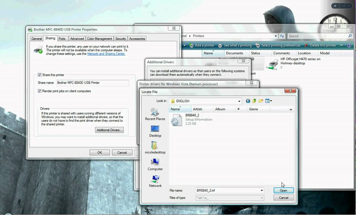 printer sharing between vista 64bit and xp 32 bit - YouTube