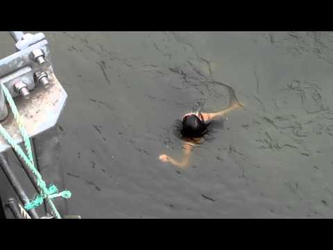 Crazy girl jumps 15 feet into canal