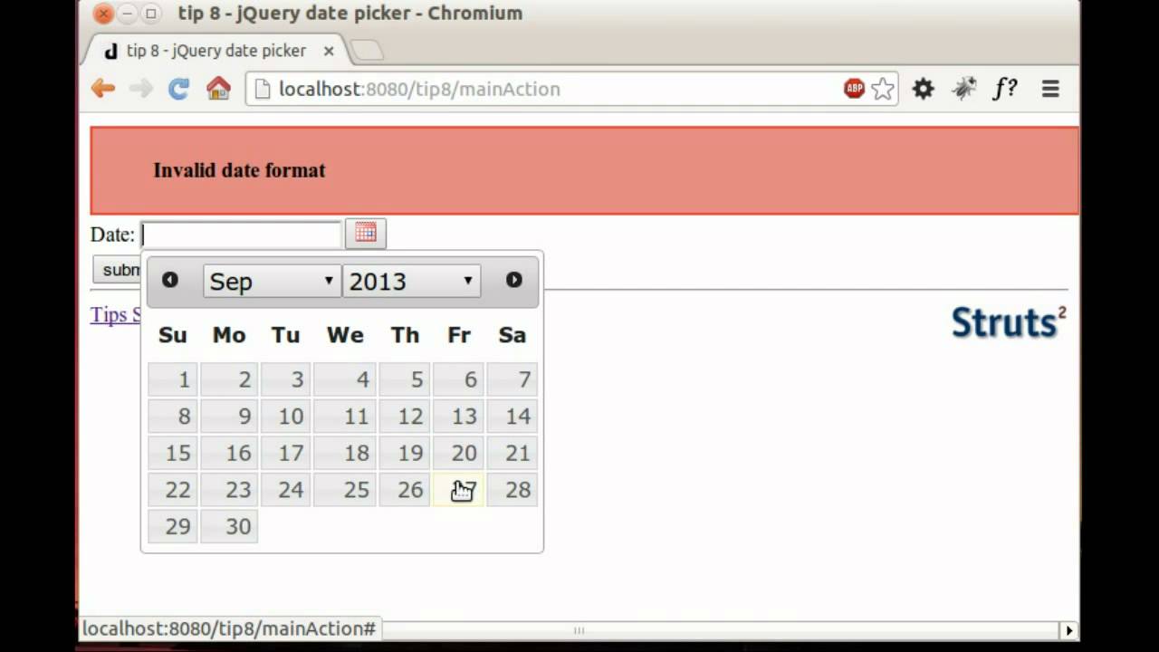 Struts2 jQuery Plugin Date Picker - YouTube