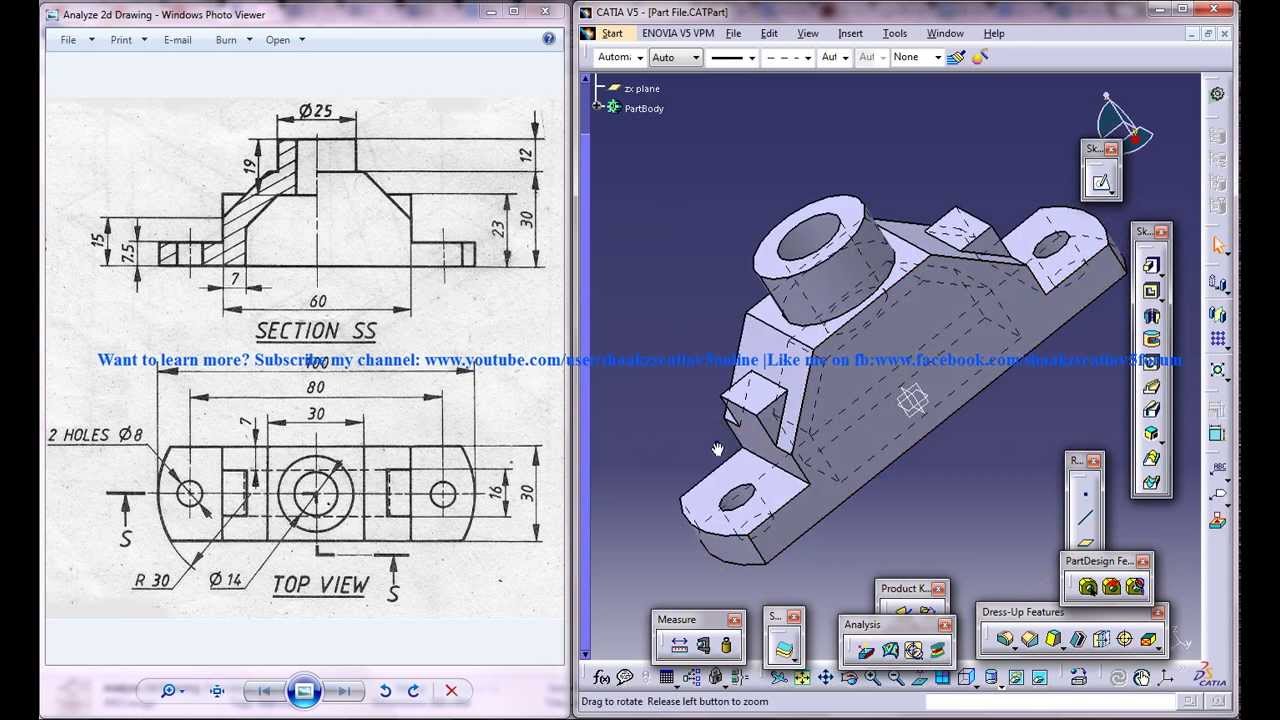 Catia V5 Tutorial|How to Read & Create 3d Models from 2d Drawings