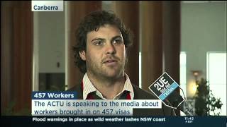 Dave Oliver and workers speak to APH Press Gallery on 457 visa legislation.