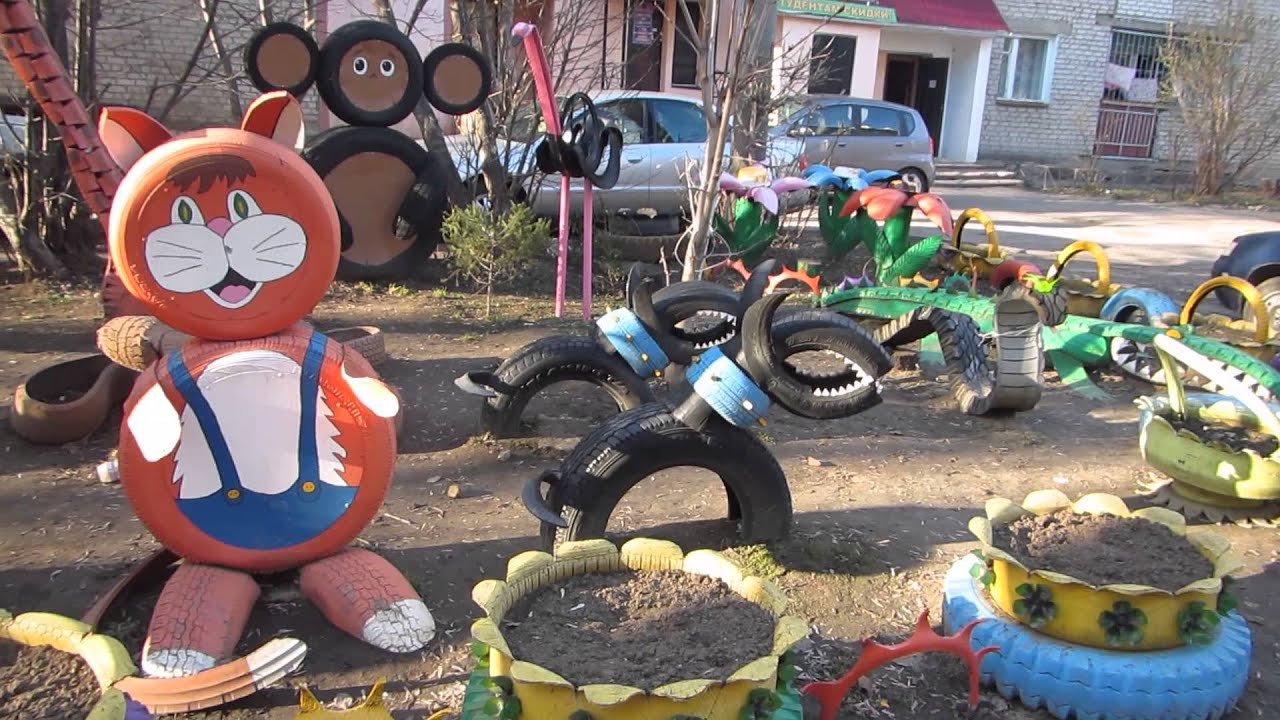 Playground in Russia made of recycled tires and plastic bottles - YouTube