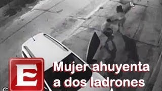 Mujer logra ahuyentar a dos ladrones