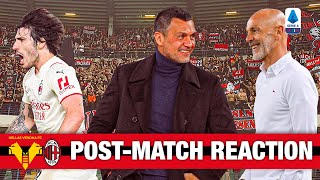 Coach Pioli, Paolo Maldini and Tonali | Verona v AC Milan Post-match reaction