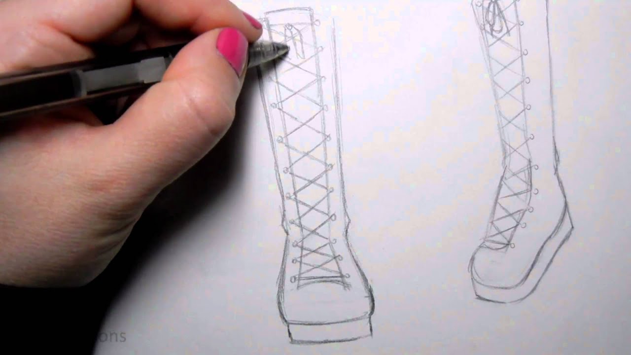 How to Draw Manga Shoes: Tall Lace-Up Boot - YouTube