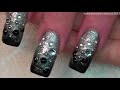 Hella Saucy Black and Silver diamond Ombre Nails -
