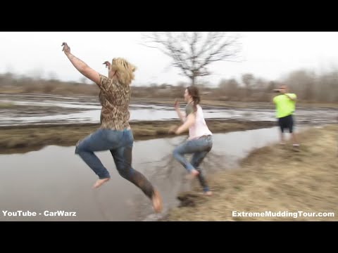 Cute Girls Jumping In The Mud Water At M13 Mud Bog