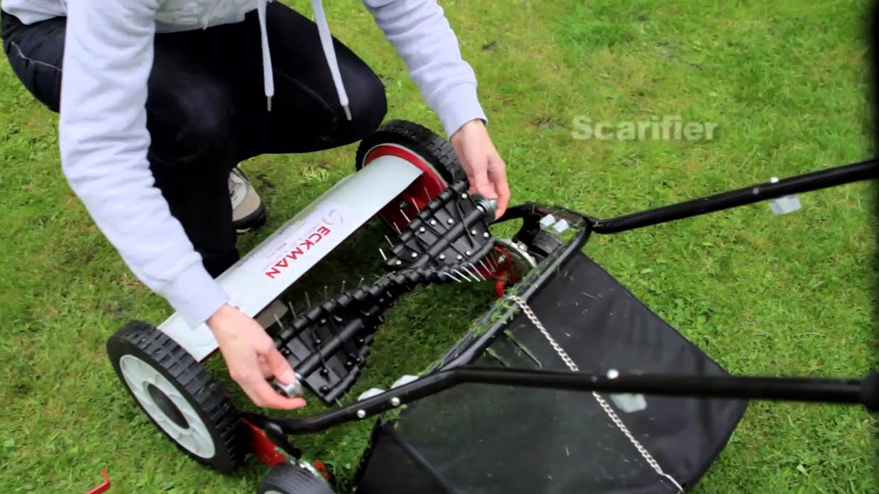 Eckman 3-in-1 Hand Push Lawn Mower, Scarifier & Aerator - YouTube