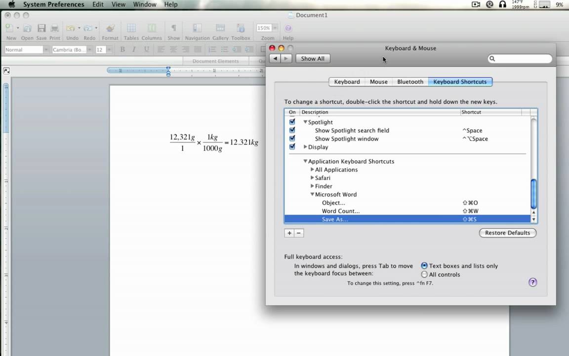 equation editor tool shortcuts