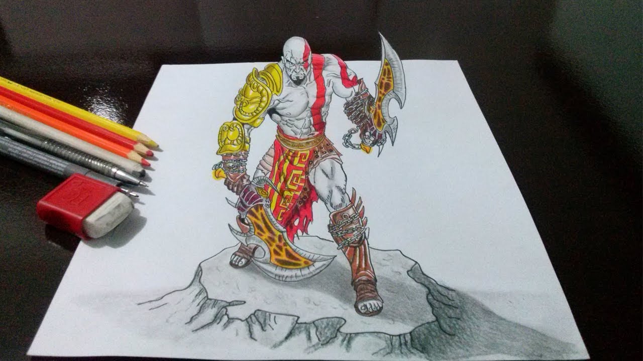 Desenhando o Kratos - God of War - em 3D - Drawing Kratos God of War in