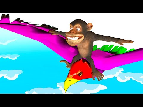 Learn Animals & Colors with Funny Monkey Flying on Big Bird - Surprise Rings, Kids Toys & More