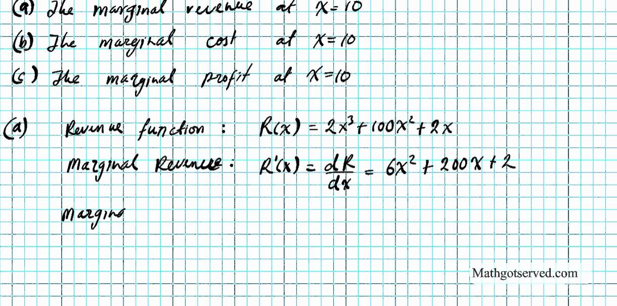 calculus marginal cost Marginal cost, marginal revenue, and marginal profit all involve how much a function goes up (or down) as you go over 1 to the right — this is very similar to the. calculus marginal cost Marginal cost, marginal revenue, and marginal profit all involve how much a function goes up (or down) as you go over 1 to the right — this is very similar to the.