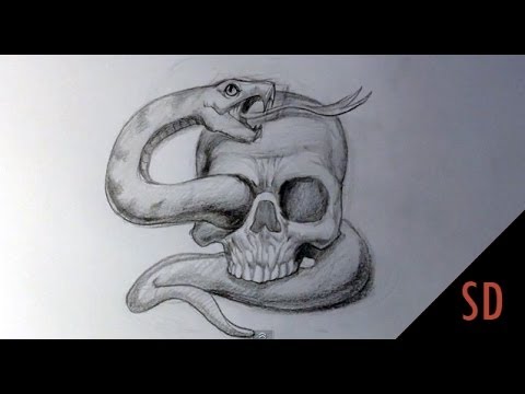 How to Draw Skull and Snake Tattoo - Skull Drawings - YouTube