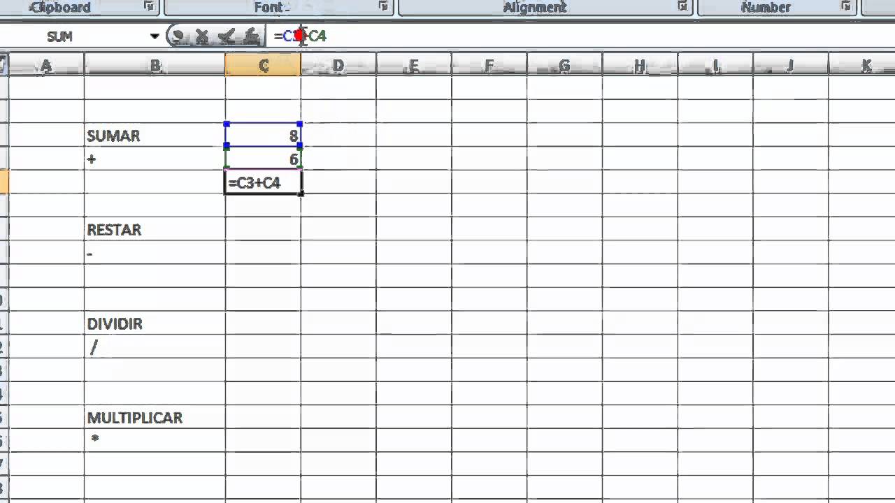 Excel: Como sumar, restar, multiplicar y dividir - YouTube