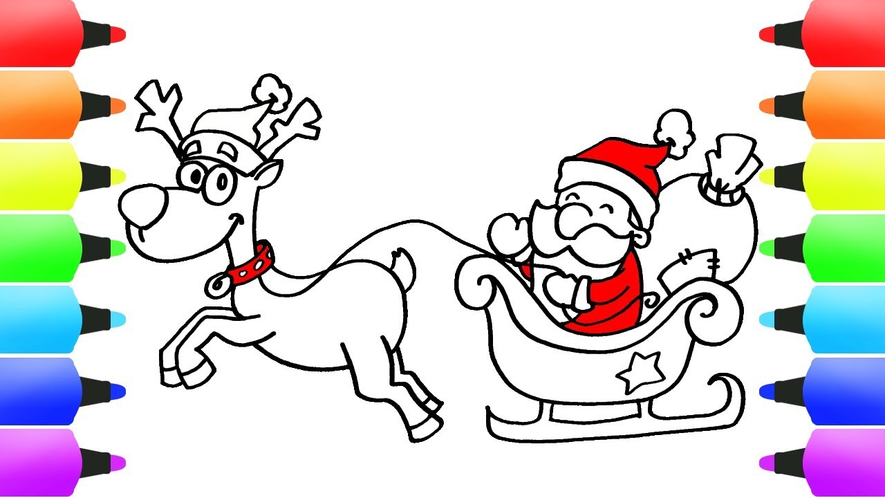How to draw Santa Clause and Reindeer and Flying Sleigh for Christmas All c...