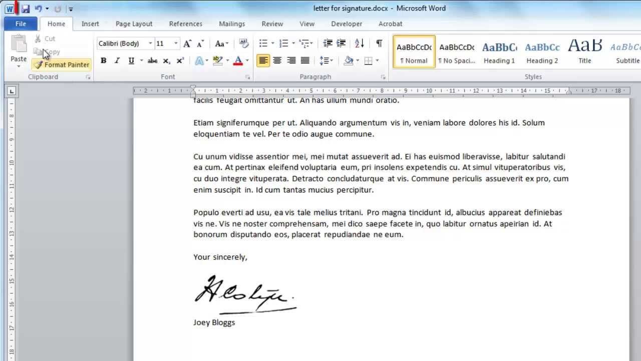 how to make signature in word