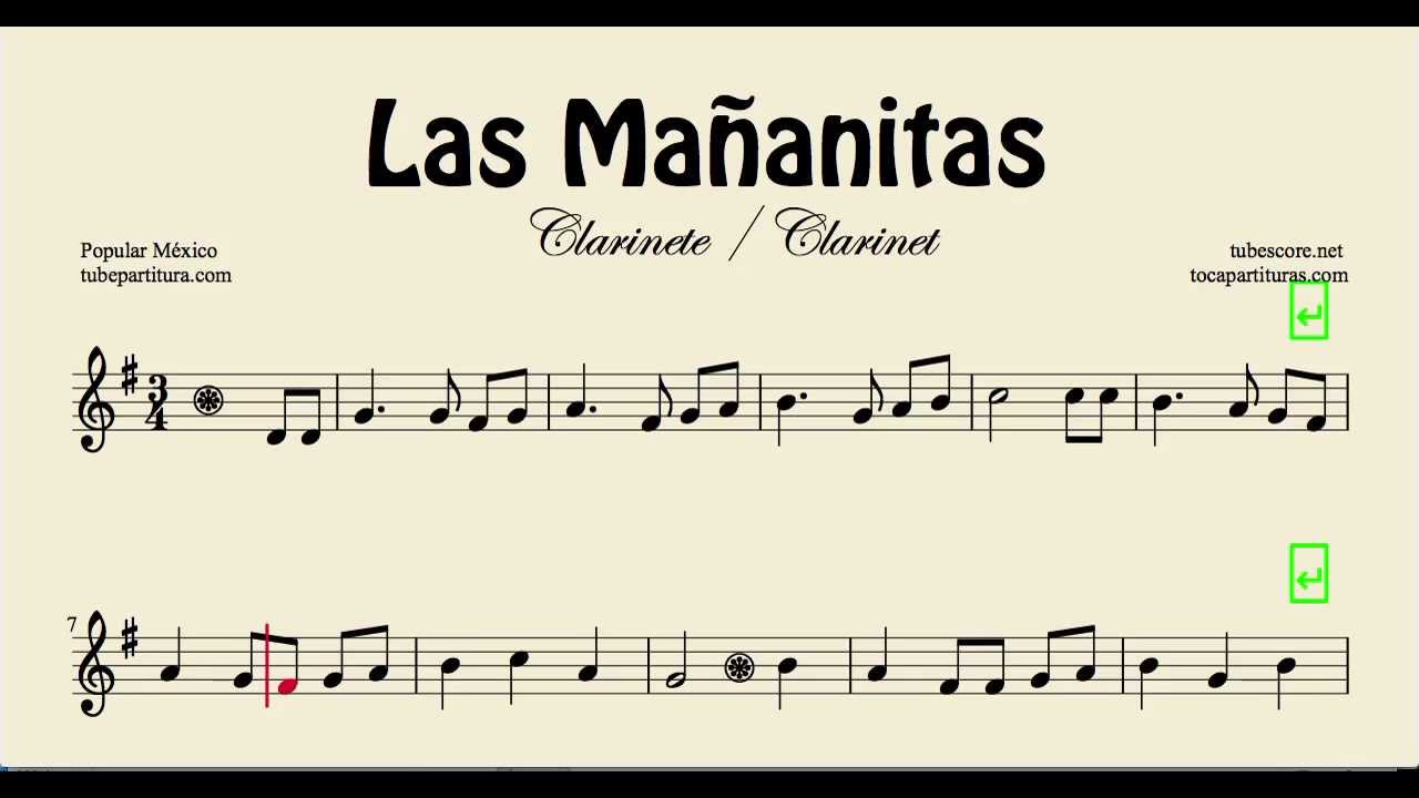 Las Mañanitas Sheet Music for Clarinet - YouTube