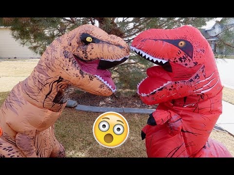 Red T-Rex vs Giant T-Rex! Ball Pit Ball Fun! Funny Inflatable Dinosaurs | Playtime Movie