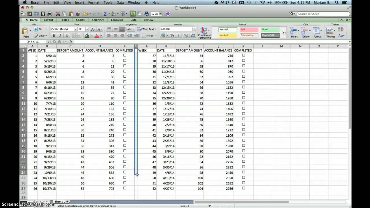 52 WEEKCHALLENGE EXCEL SHEET YouTube