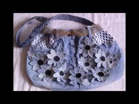 Вышивка лентами на сумках из джинсы Вышивка лентами на сумках из джинсы